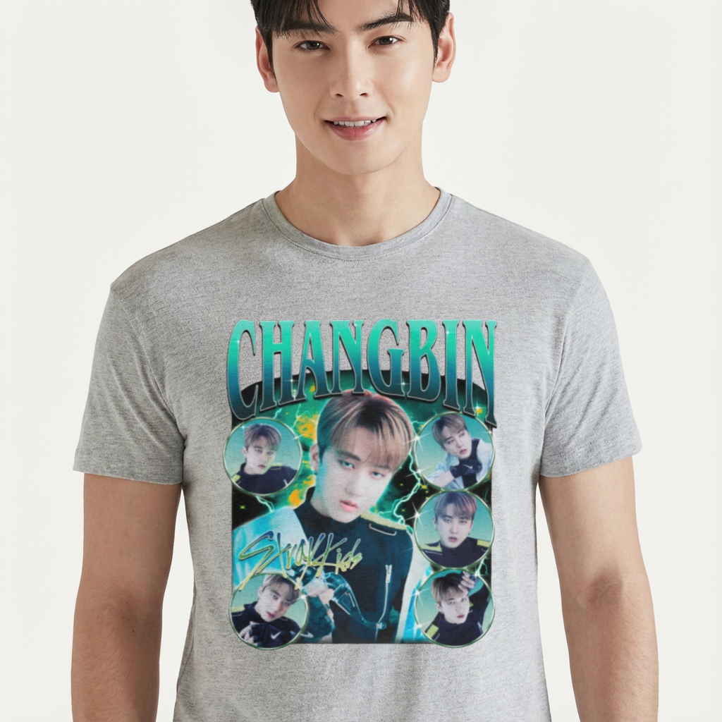 Camiseta camiseta-basica-sray-kids-changbin - Cinza