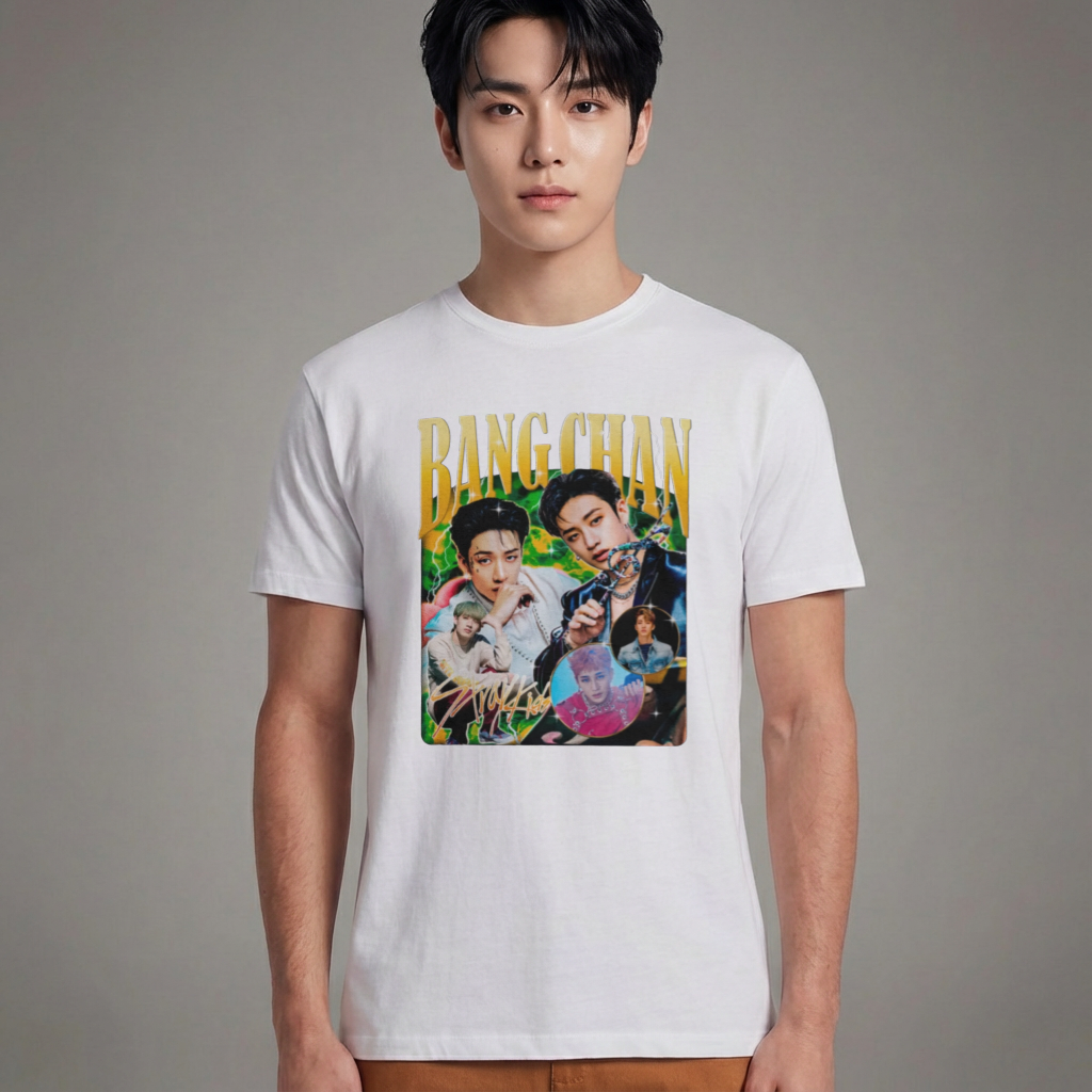 Camiseta Básica Stray Kids Bang Chan Retro - Branca