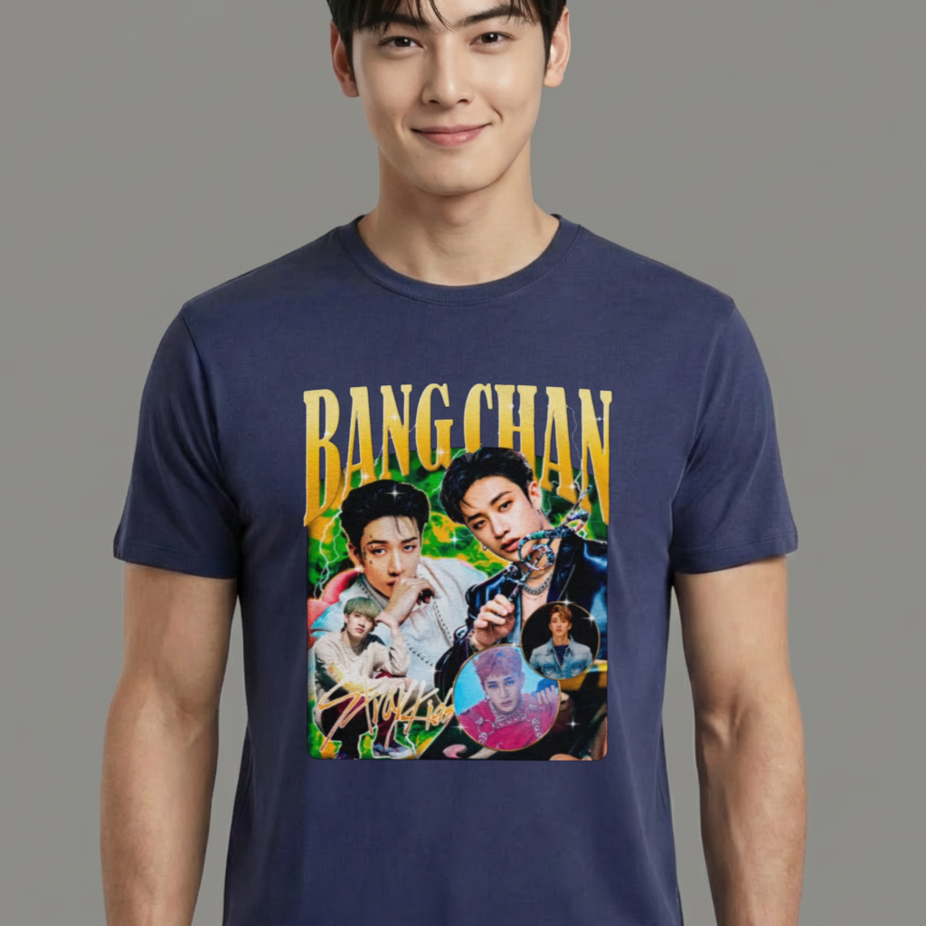 Camiseta camiseta-basica-stray-kids-bang-chan-retro - Azul