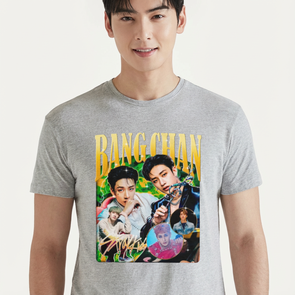 Camiseta Stray Kids Bang Chan Retro cinza