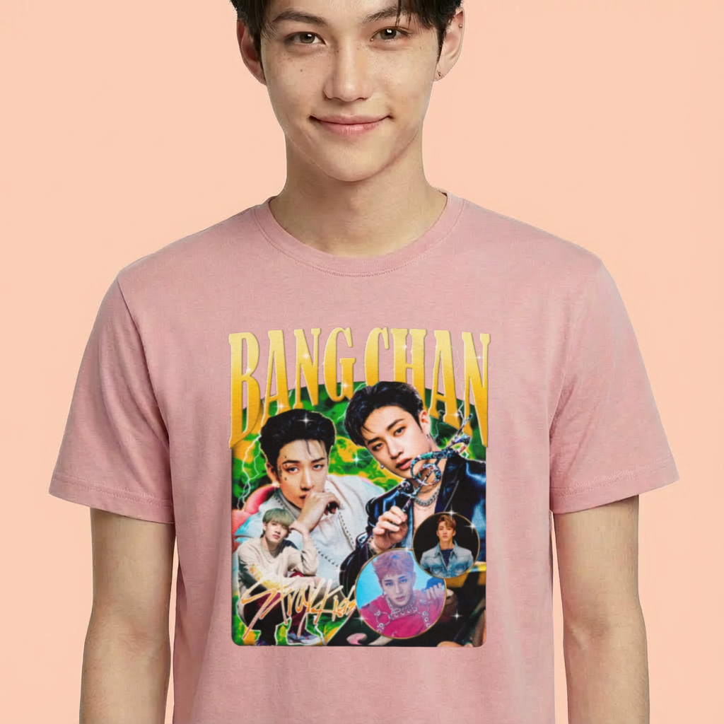 Camiseta camiseta-basica-stray-kids-bang-chan-retro - Rosa