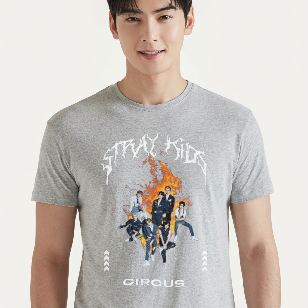 Camiseta Stray Kids Circus cinza