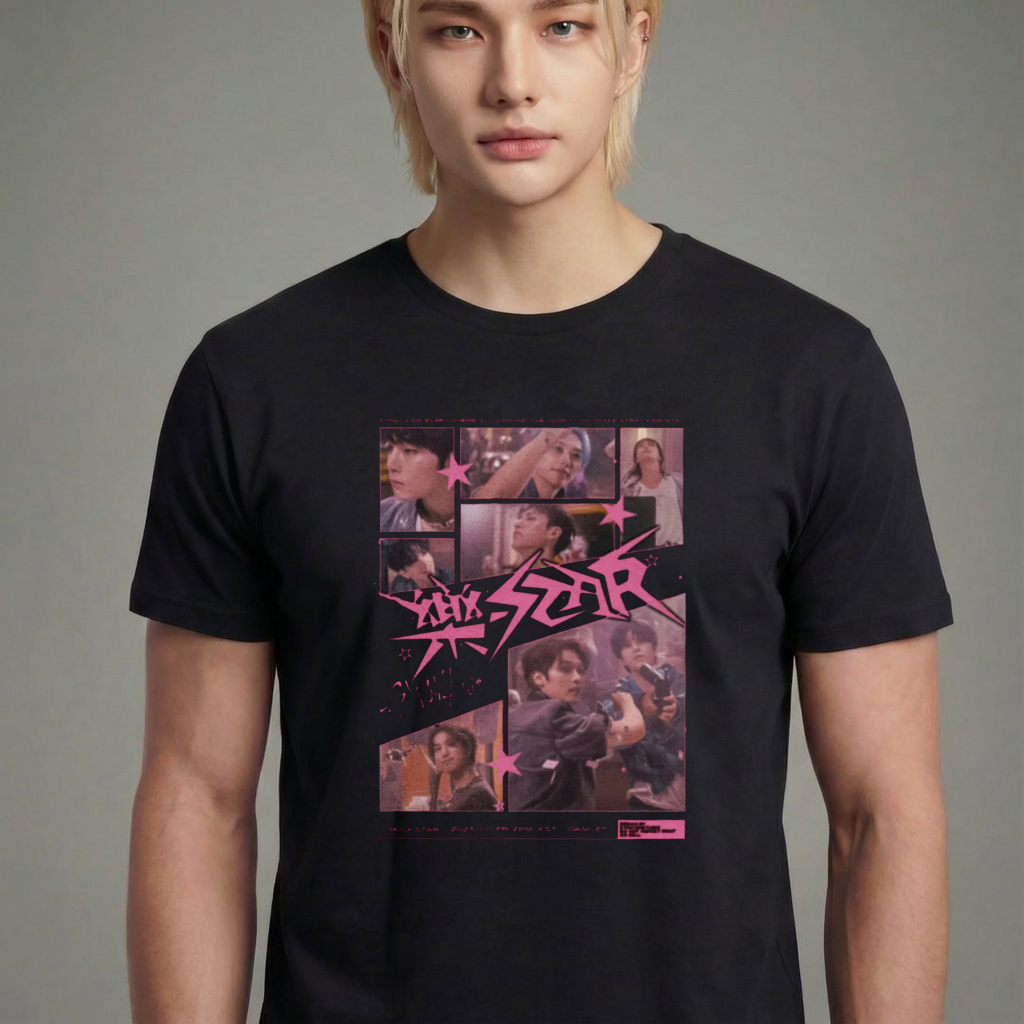 Camiseta camiseta-basica-stray-kids-everywhere-all-around-the-world - Preta