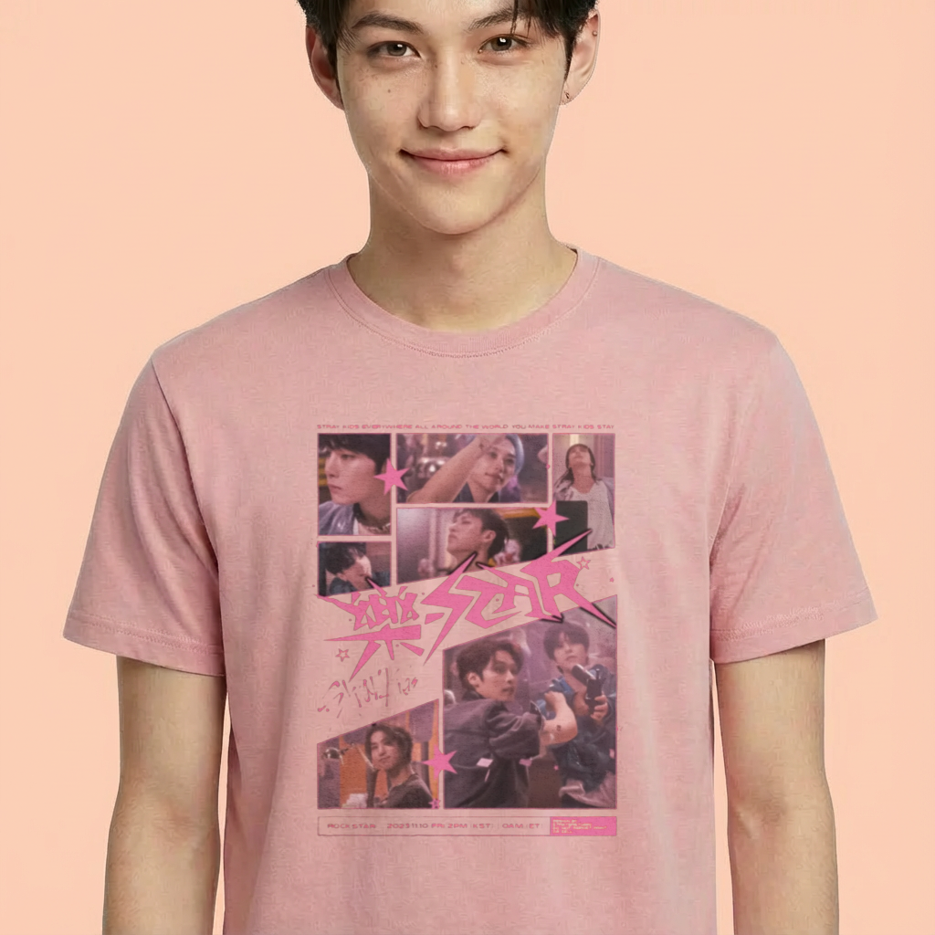Camiseta camiseta-basica-stray-kids-everywhere-all-around-the-world - Rosa