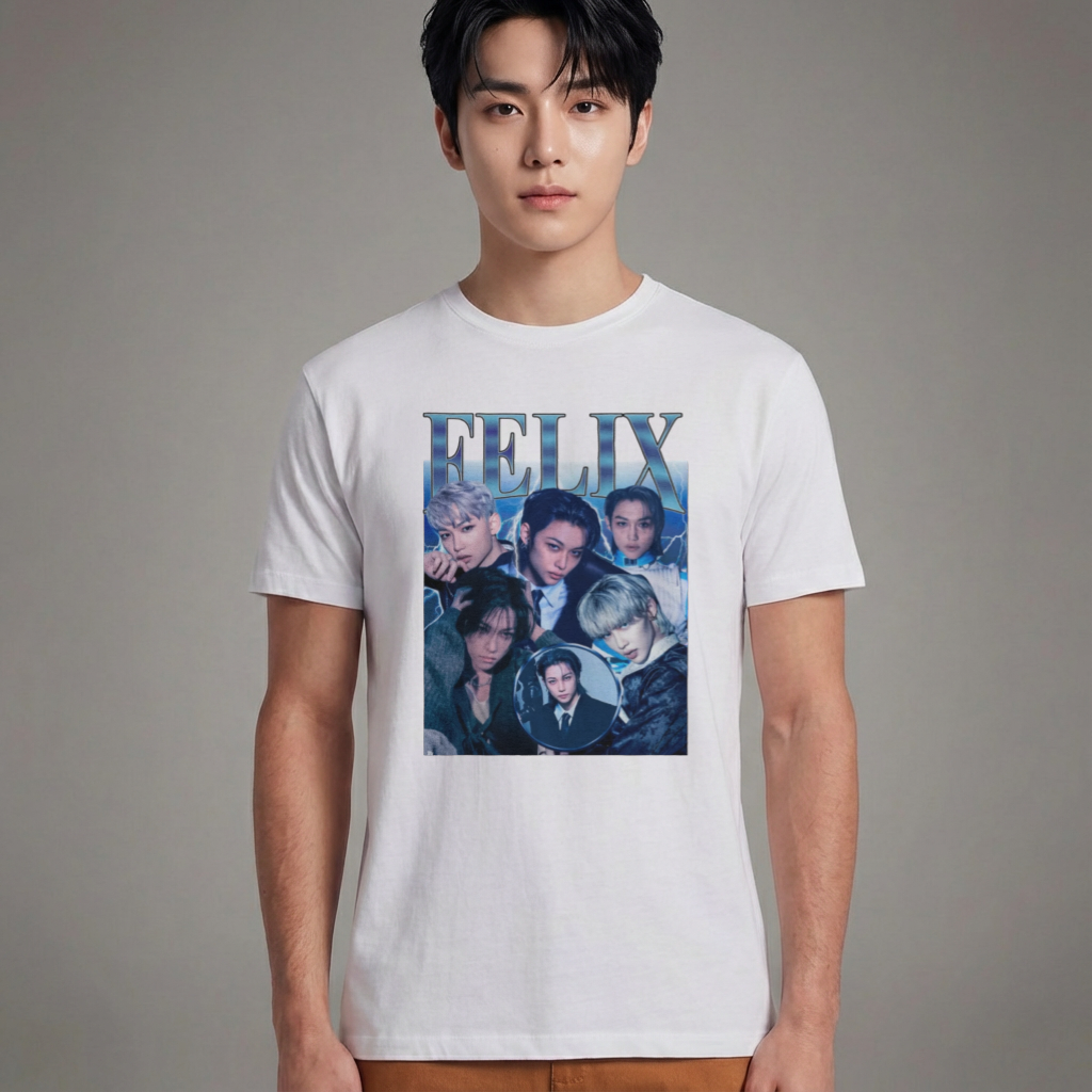 Camiseta Básica Stray Kids Felix Retro - Branca