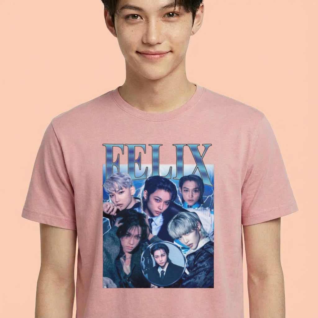 Camiseta camiseta-basica-stray-kids-felix-retro - Rosa