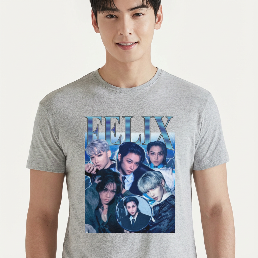 Camiseta camiseta-basica-stray-kids-felix-retro - Cinza