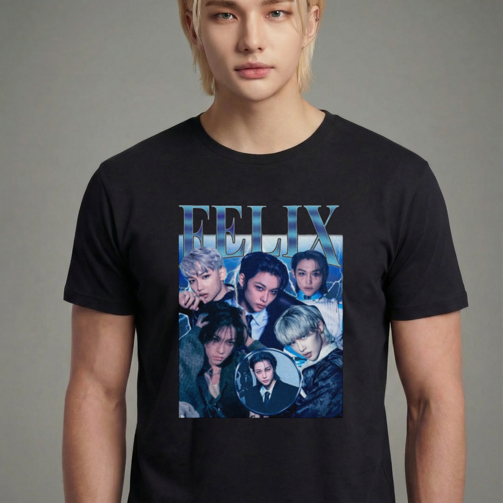 Camiseta camiseta-basica-stray-kids-felix-retro - Preta