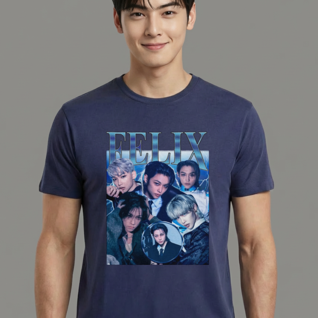 Camiseta camiseta-basica-stray-kids-felix-retro - Azul