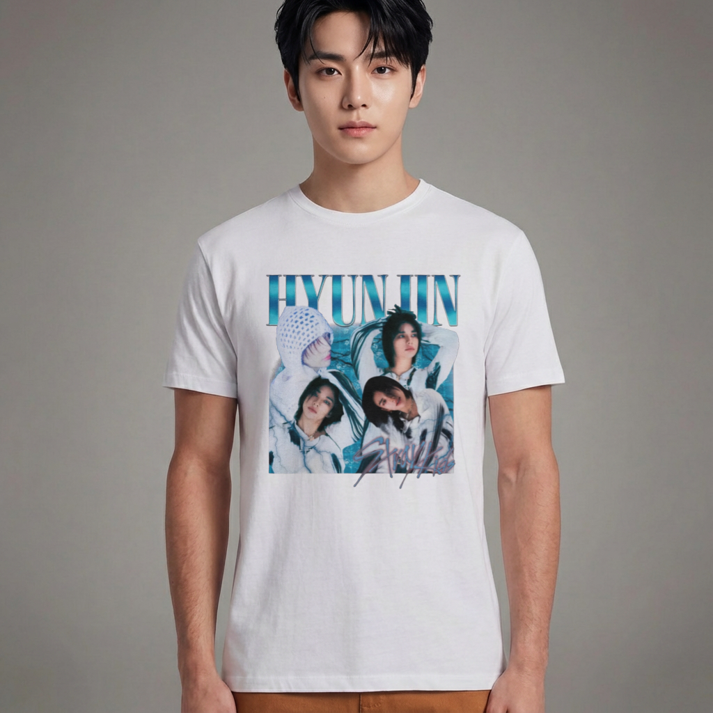 Camiseta Básica Stray Kids Hyunjin Graphic - Branca