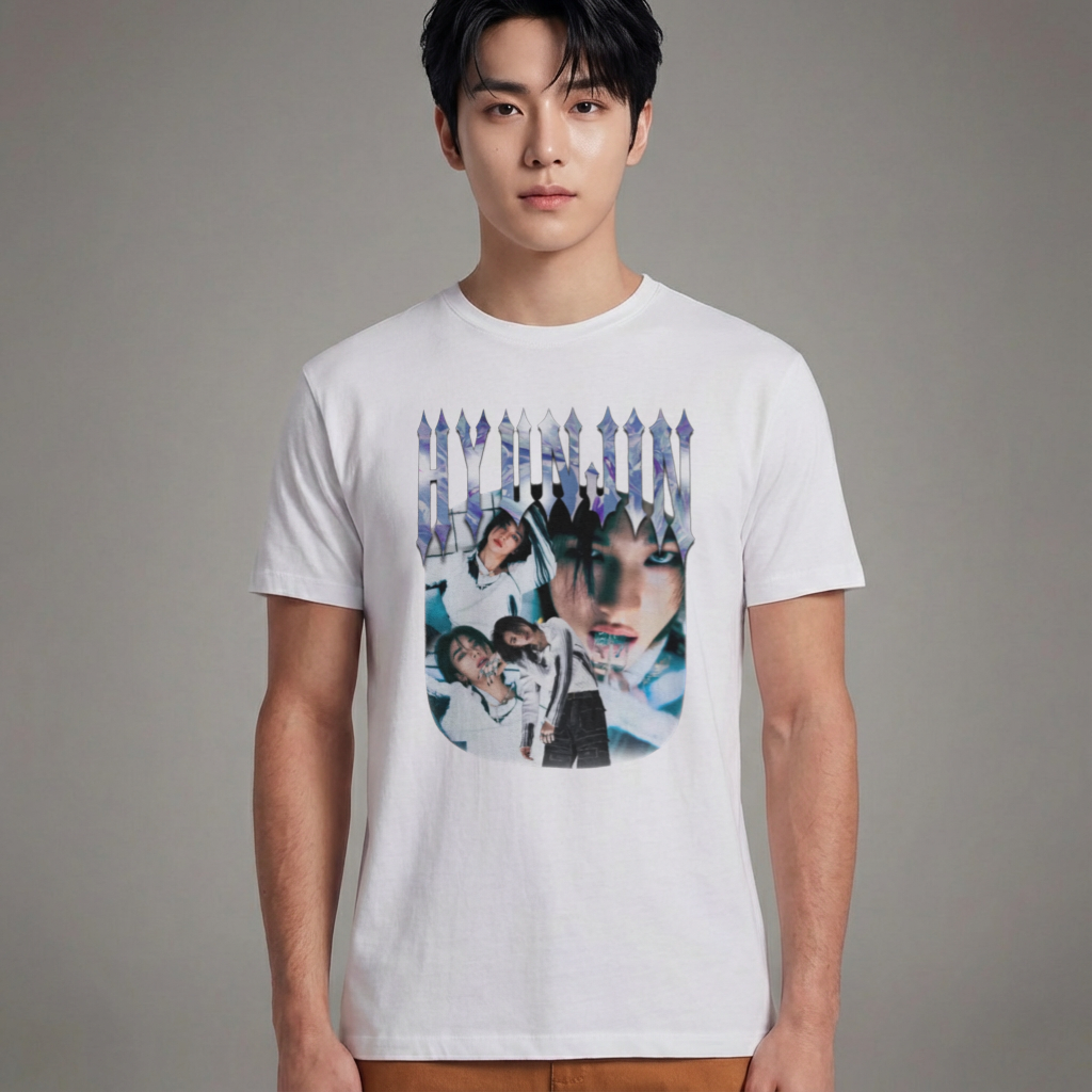 Camiseta Básica Stray Kids Hyunjin Graphic Collab - Branca