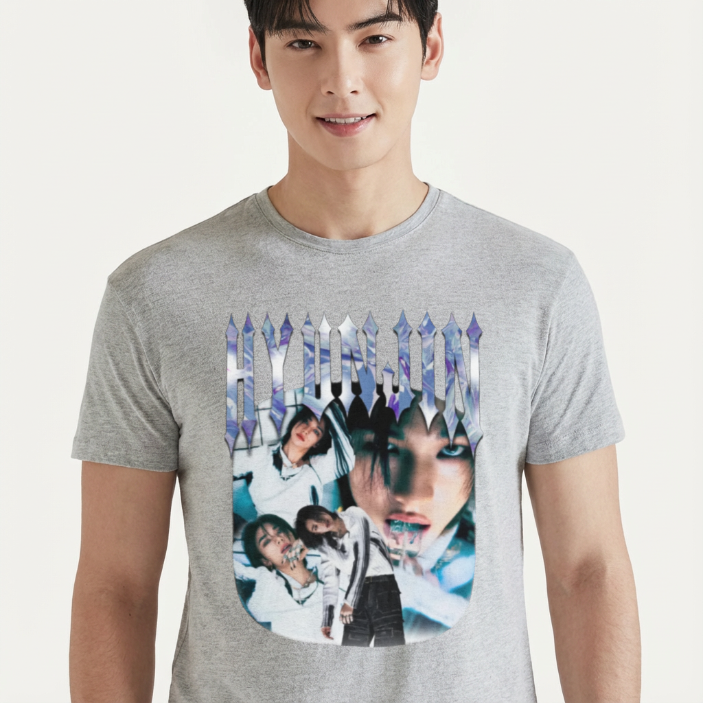 Camiseta Stray Kids Hyunjin Graphic Collab cinza
