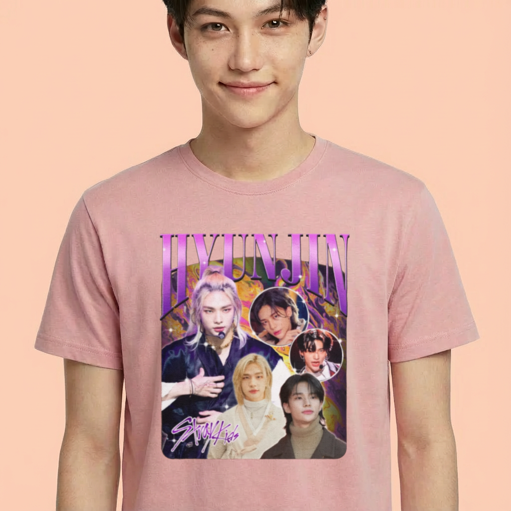 Camiseta camiseta-basica-stray-kids-hyunjin - Rosa