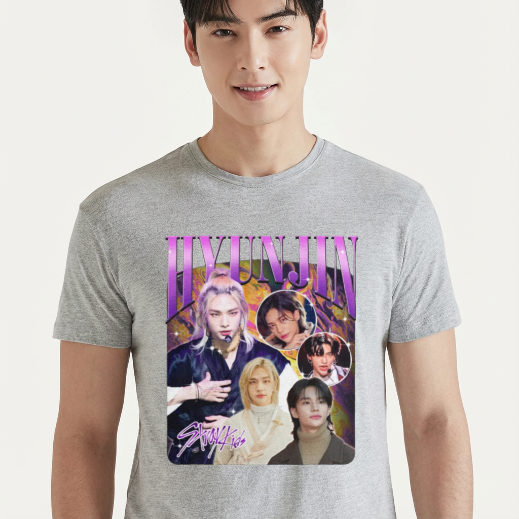 Camiseta Stray Kids Hyunjin cinza