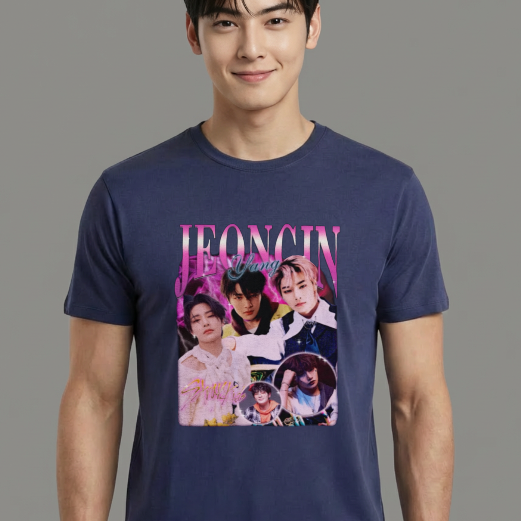 Camiseta camiseta-basica-stray-kids-jeongin-retro - Azul