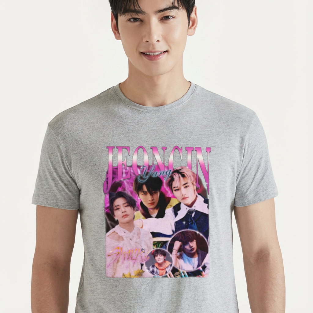 Camiseta camiseta-basica-stray-kids-jeongin-retro - Cinza
