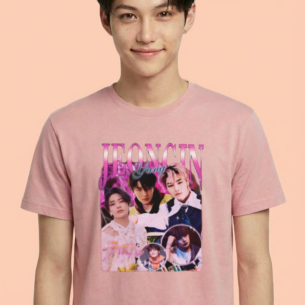 Camiseta camiseta-basica-stray-kids-jeongin-retro - Rosa
