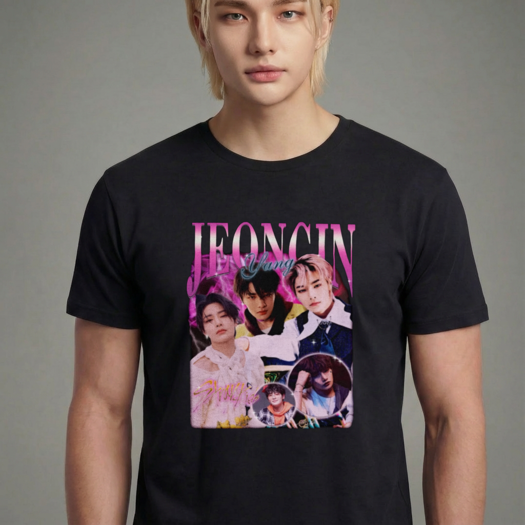 Camiseta camiseta-basica-stray-kids-jeongin-retro - Preta