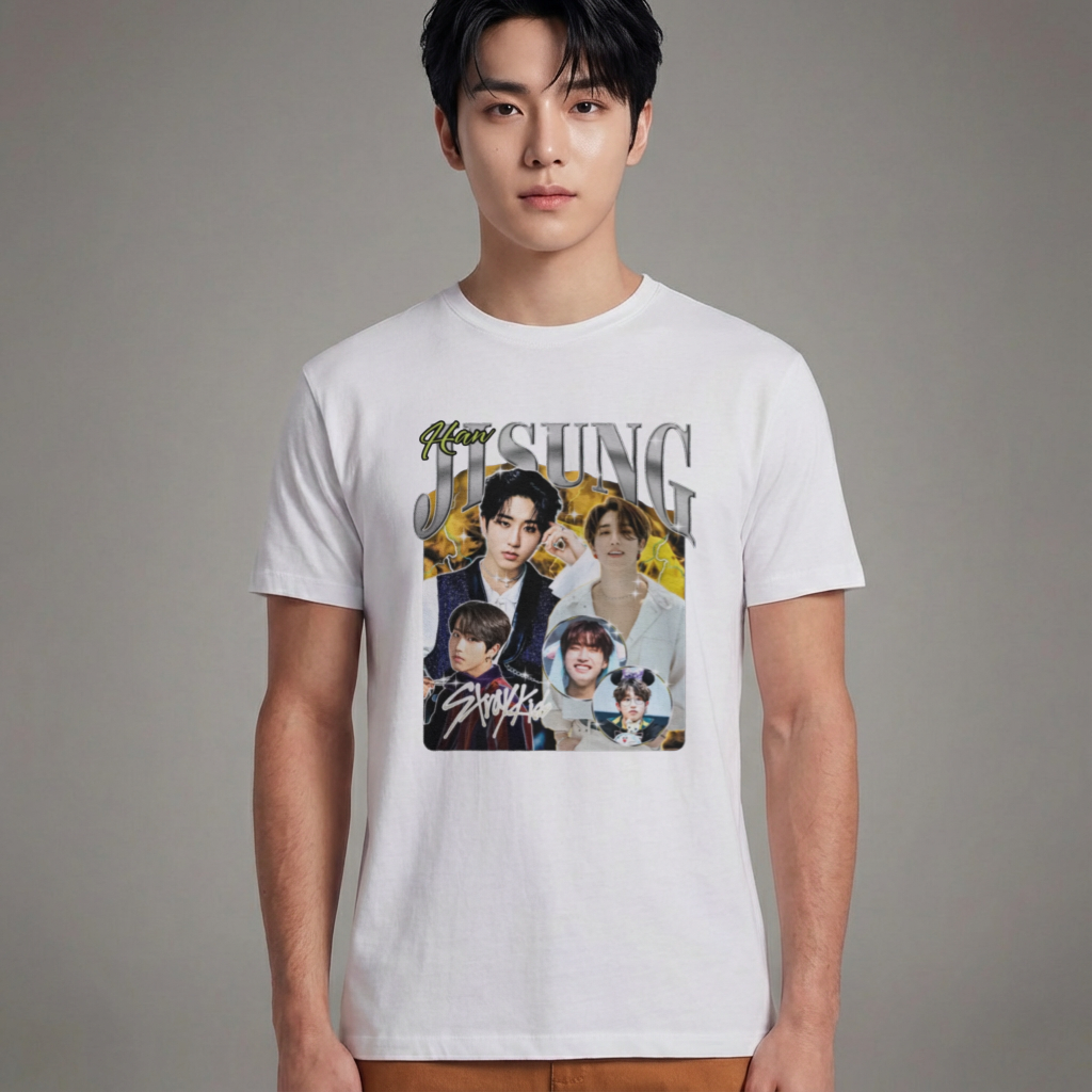 Camiseta Básica Stray Kids Jisung Retro - Branca