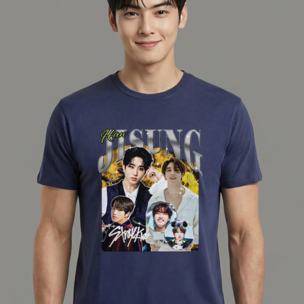 Camiseta camiseta-basica-stray-kids-jisung-retro - Azul