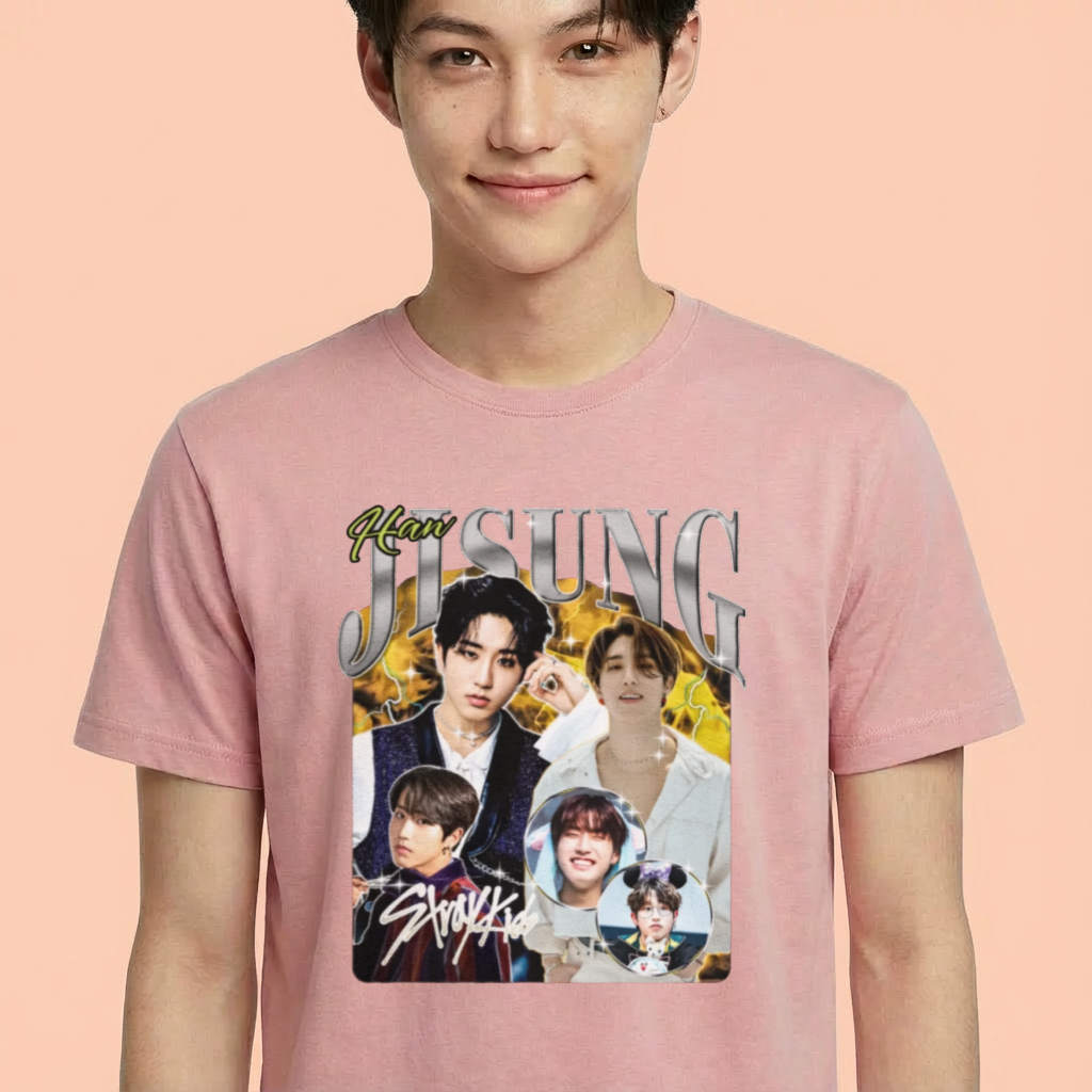 Camiseta camiseta-basica-stray-kids-jisung-retro - Rosa