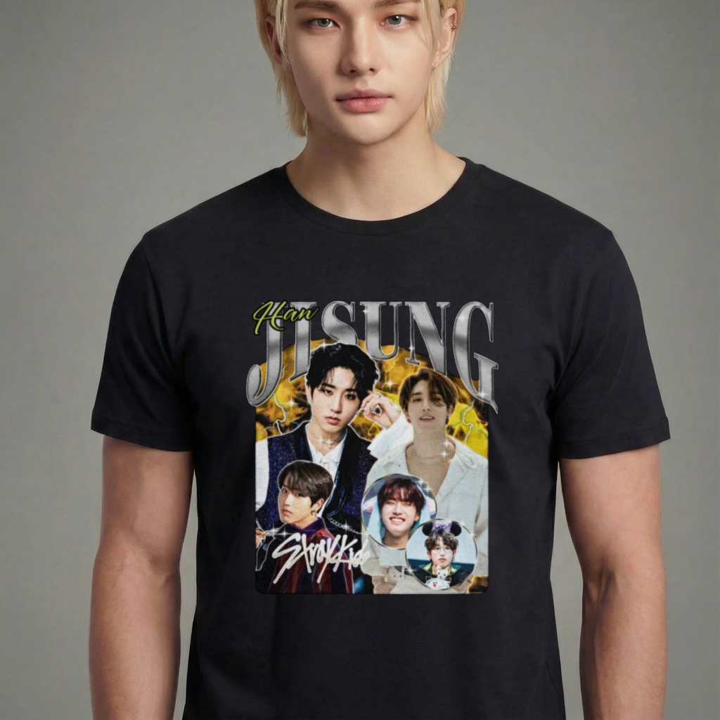 Camiseta camiseta-basica-stray-kids-jisung-retro - Preta