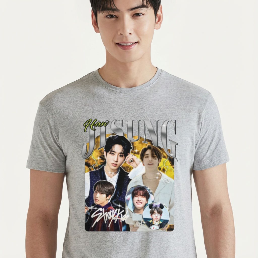 Camiseta Stray Kids Jisung Retro cinza