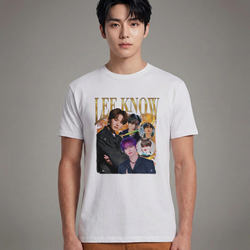 Camiseta Básica Stray Kids Lee Know Retro - Branca
