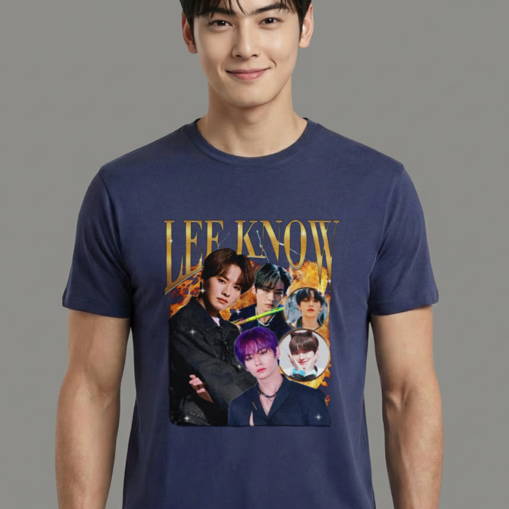 Camiseta camiseta-basica-stray-kids-lee-know-retro - Azul