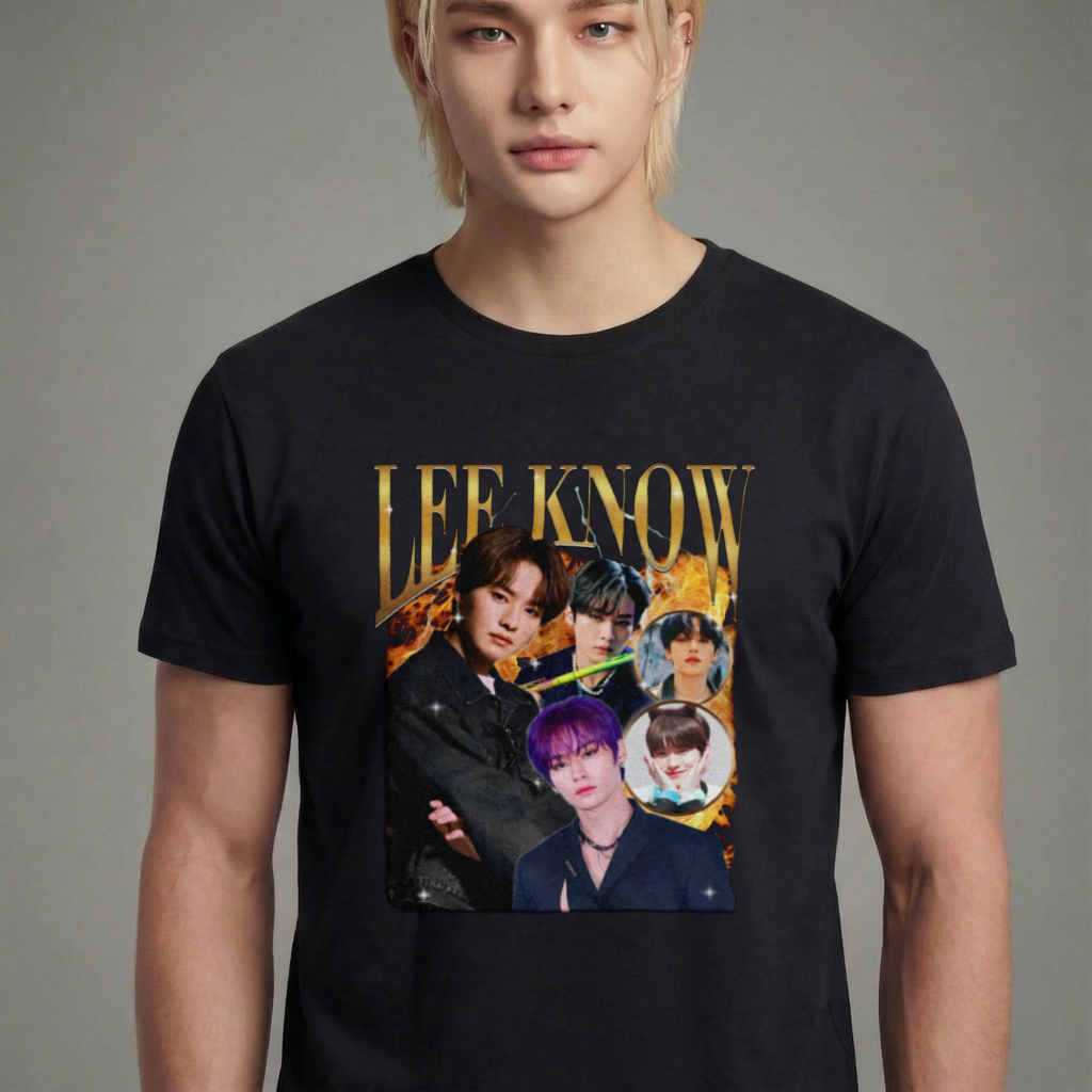 Camiseta camiseta-basica-stray-kids-lee-know-retro - Preta