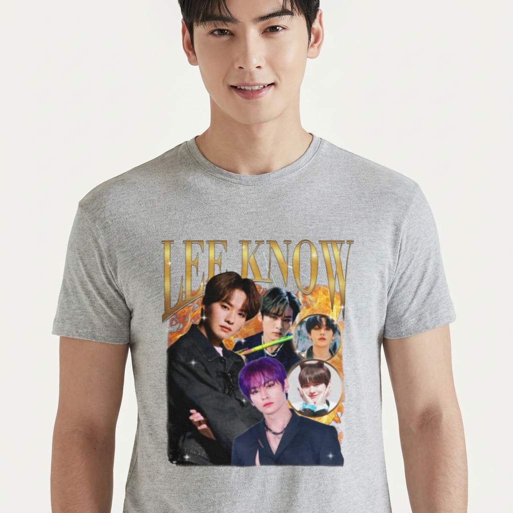 Camiseta camiseta-basica-stray-kids-lee-know-retro - Cinza