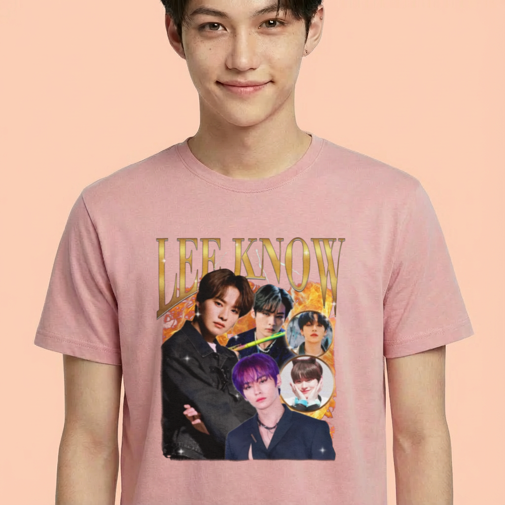 Camiseta camiseta-basica-stray-kids-lee-know-retro - Rosa