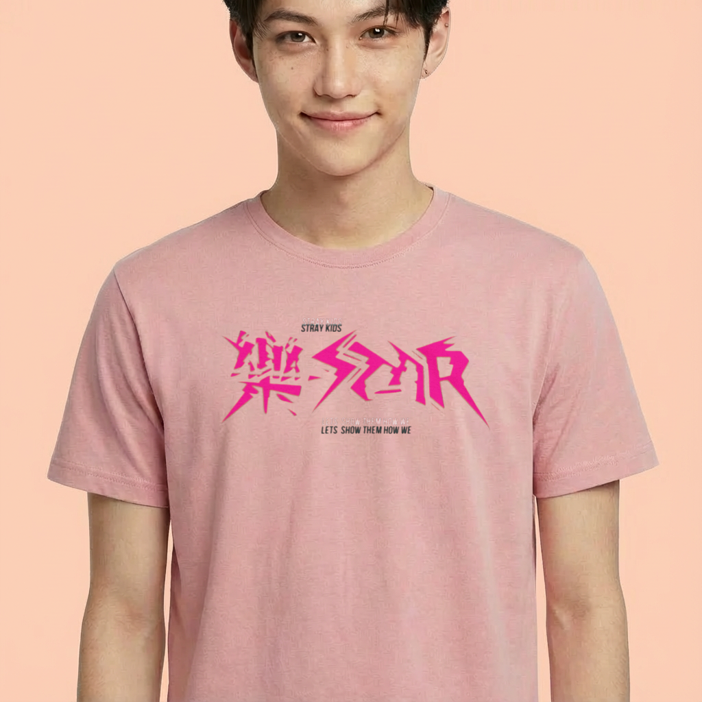 Camiseta camiseta-basica-stray-kids-lets-show-how-we-rock - Rosa