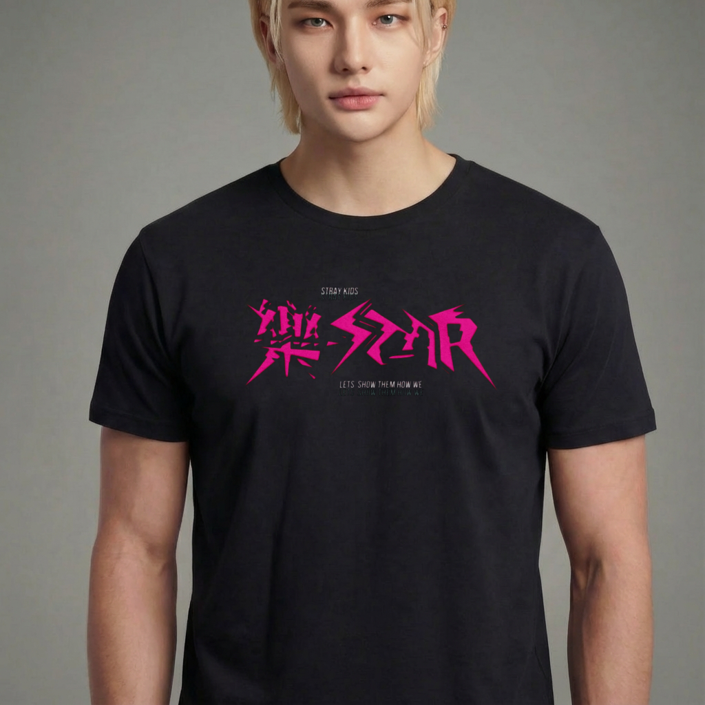 Camiseta camiseta-basica-stray-kids-lets-show-how-we-rock - Preta