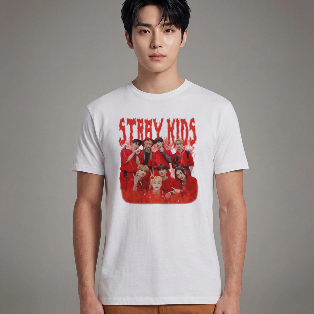Camiseta Básica Stray Kids Retro 90's - Branca