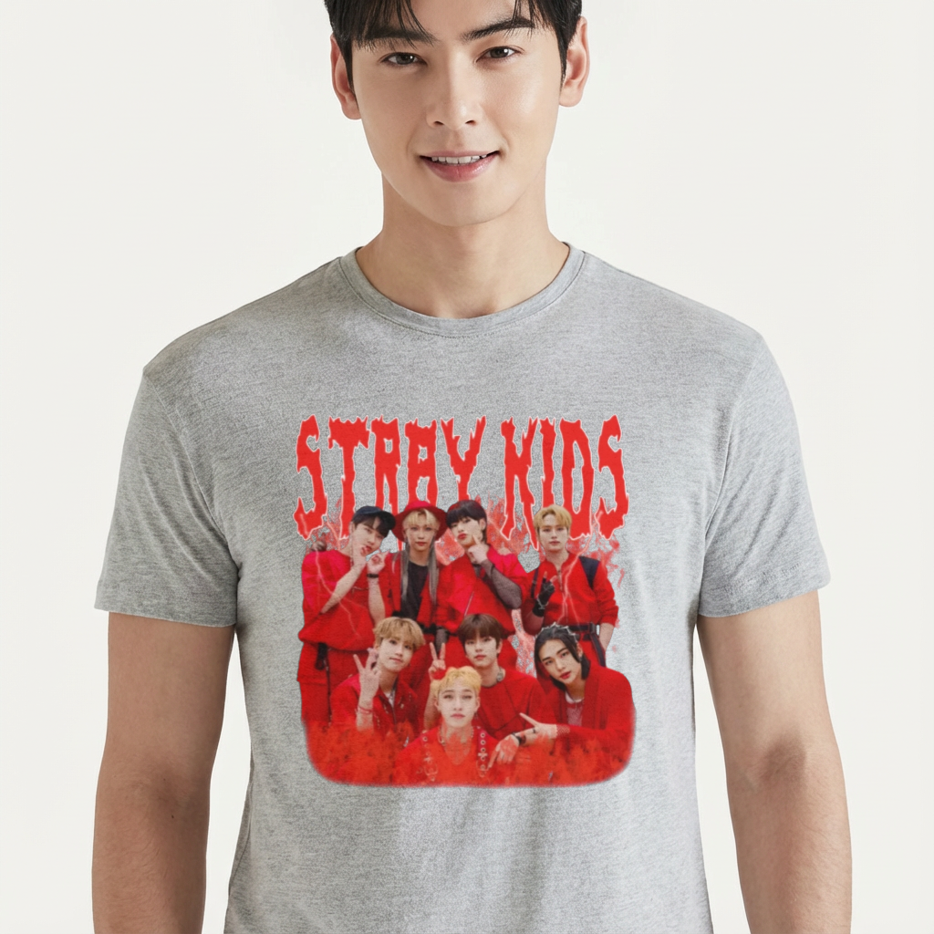 Camiseta Stray Kids Retro 90's cinza