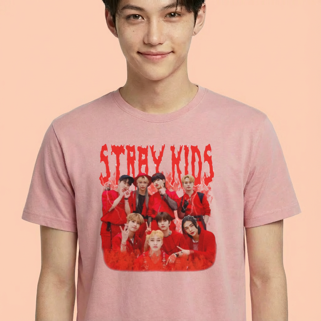 Camiseta camiseta-basica-stray-kids-retro-90s - Rosa