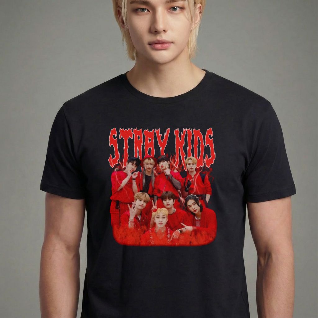 Camiseta camiseta-basica-stray-kids-retro-90s - Preta