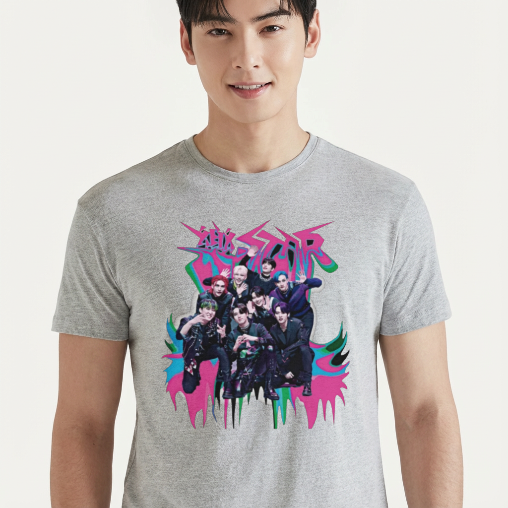 Camiseta camiseta-basica-stray-kids-rockstar-album - Cinza