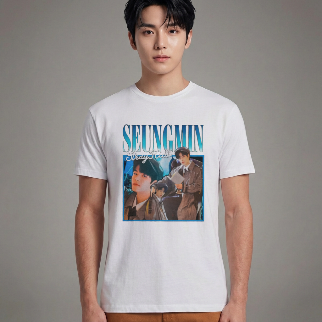 Camiseta Stray Kids Seungmin Retro branca