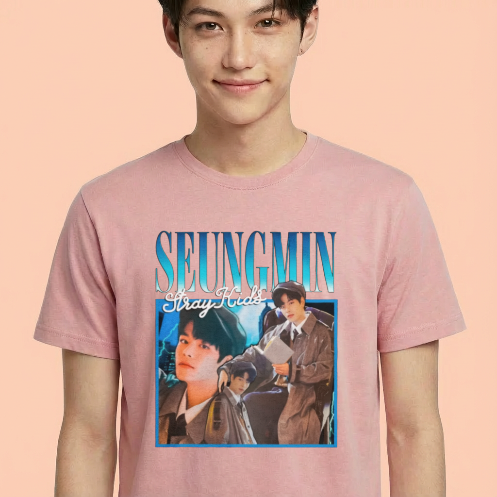 Camiseta camiseta-basica-stray-kids-seungmin-retro - Rosa