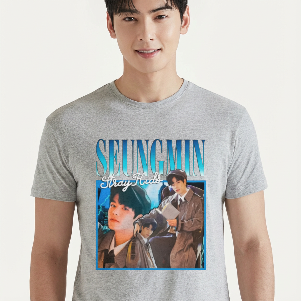 Camiseta camiseta-basica-stray-kids-seungmin-retro - Cinza