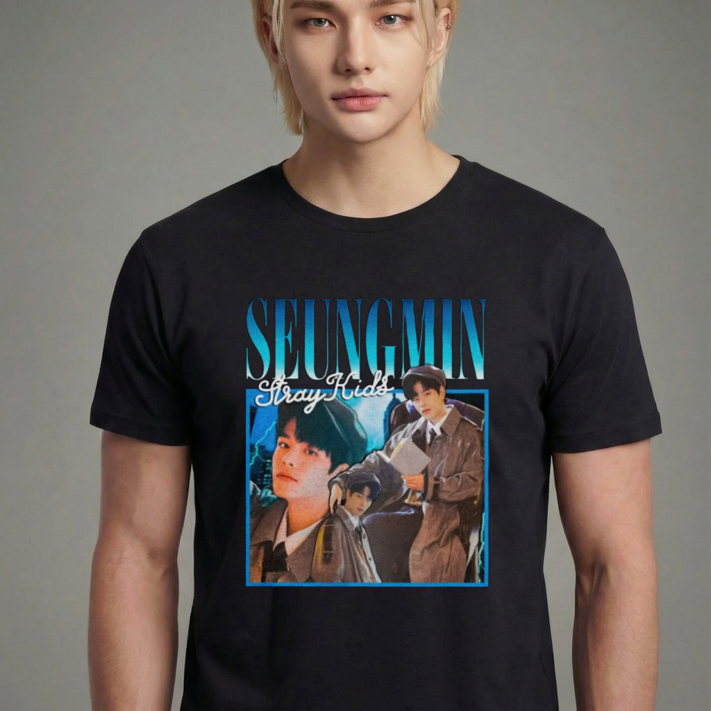 Camiseta camiseta-basica-stray-kids-seungmin-retro - Preta