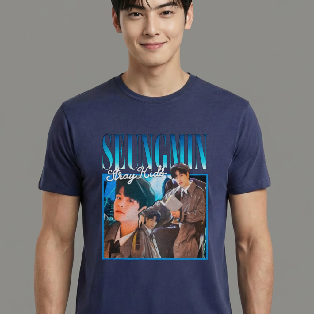 Camiseta Stray Kids Seungmin Retro azul