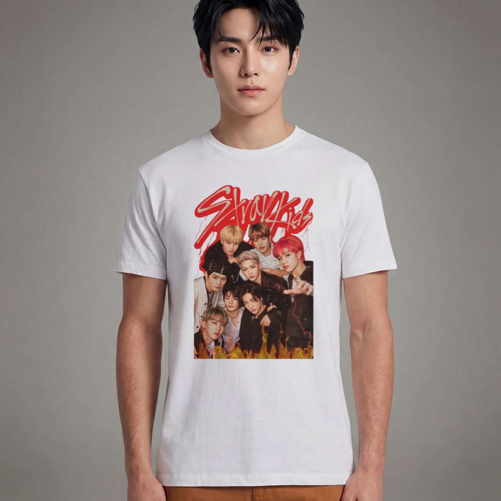 Camiseta Básica Stray Kids Vintage - Branca