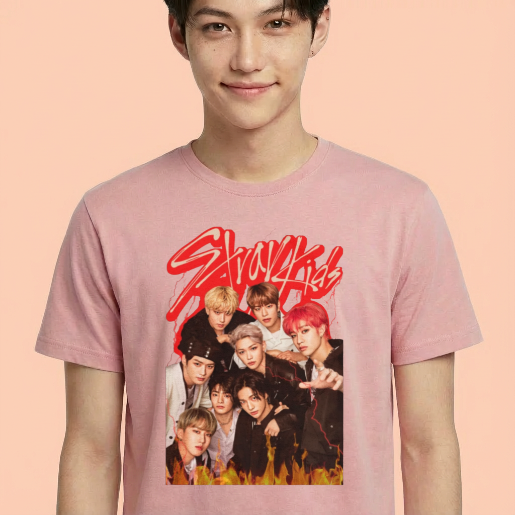 Camiseta camiseta-basica-stray-kids-vintage - Rosa