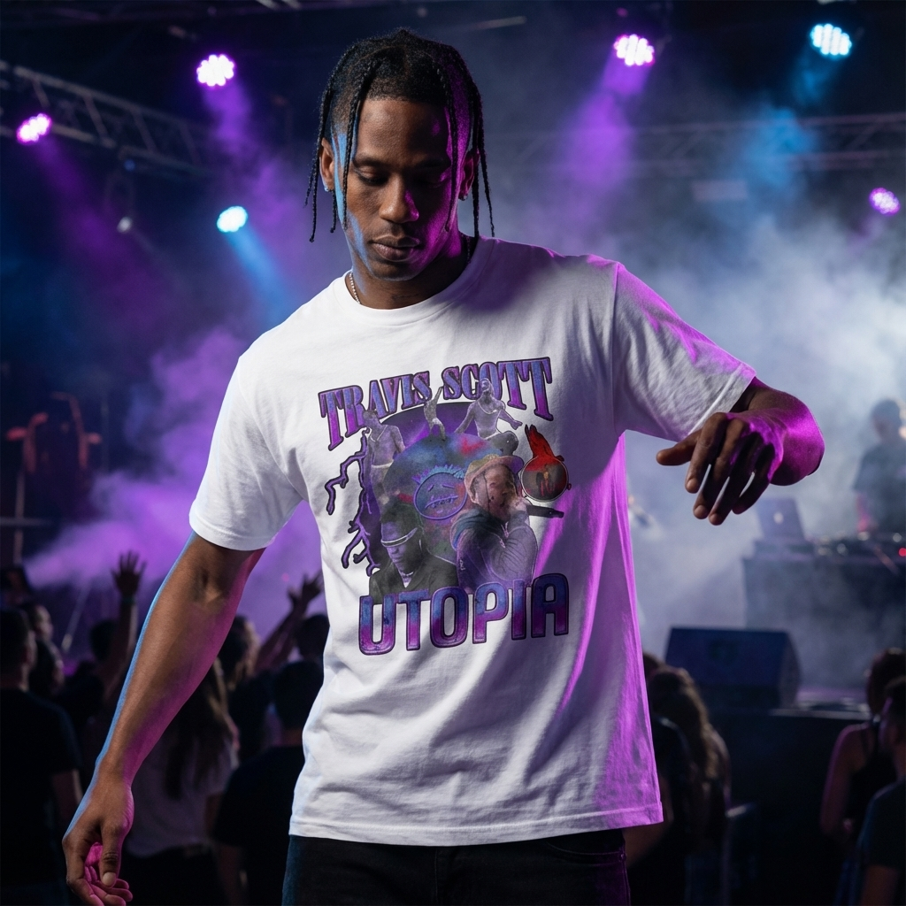 Camiseta Básica Travis Scott Utopia - Branca