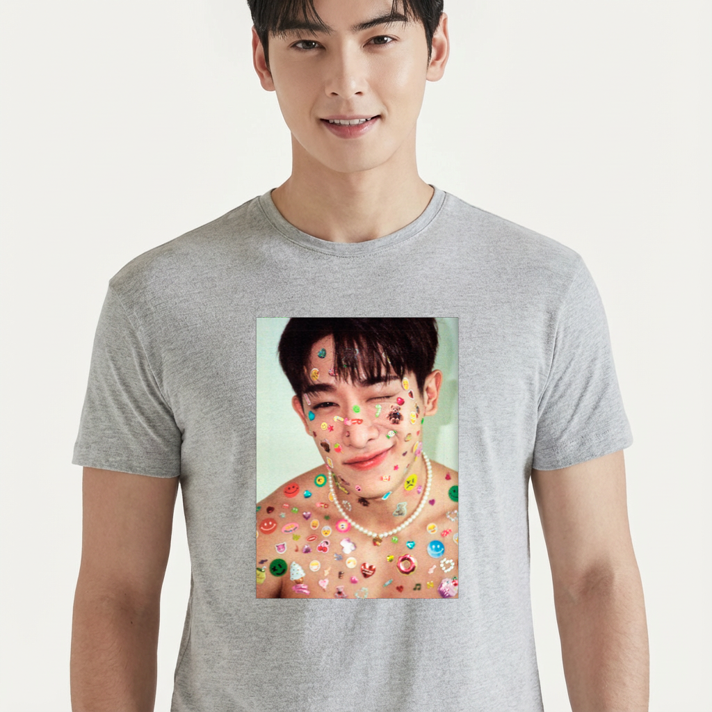 Camiseta Wonho Cute cinza