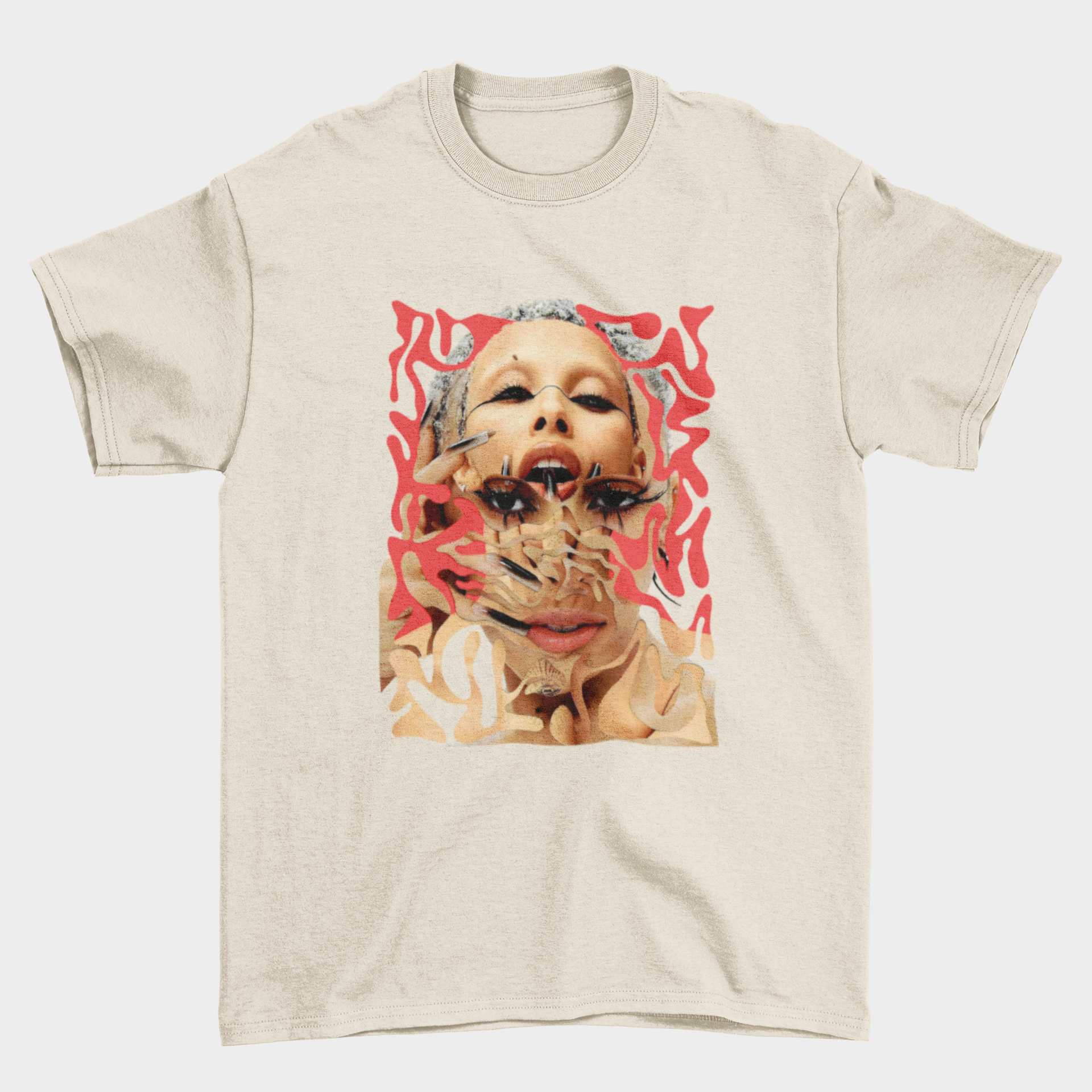 Camiseta Básica Doja Cat Rosto Psicodélico - Pérola