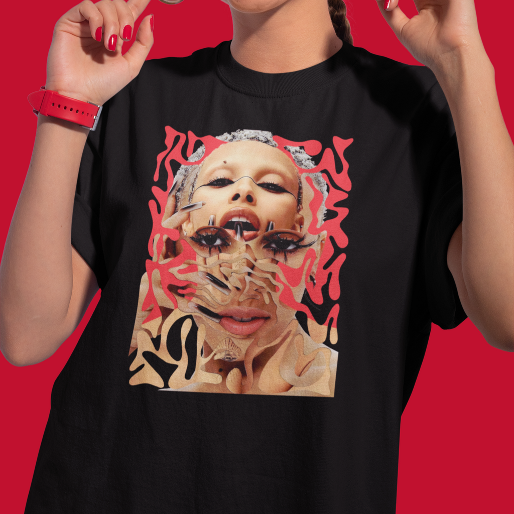 Camiseta Doja Cat Rosto Psicodélico preta